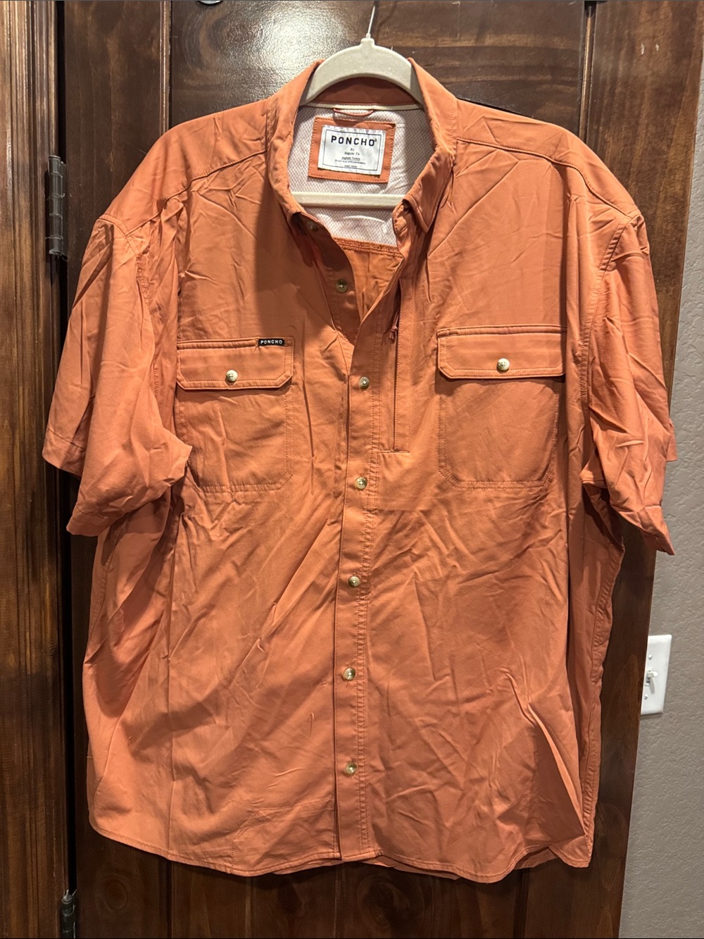 Poncho Original Men's Short-Sleeve Button Shirt in Rust Orange